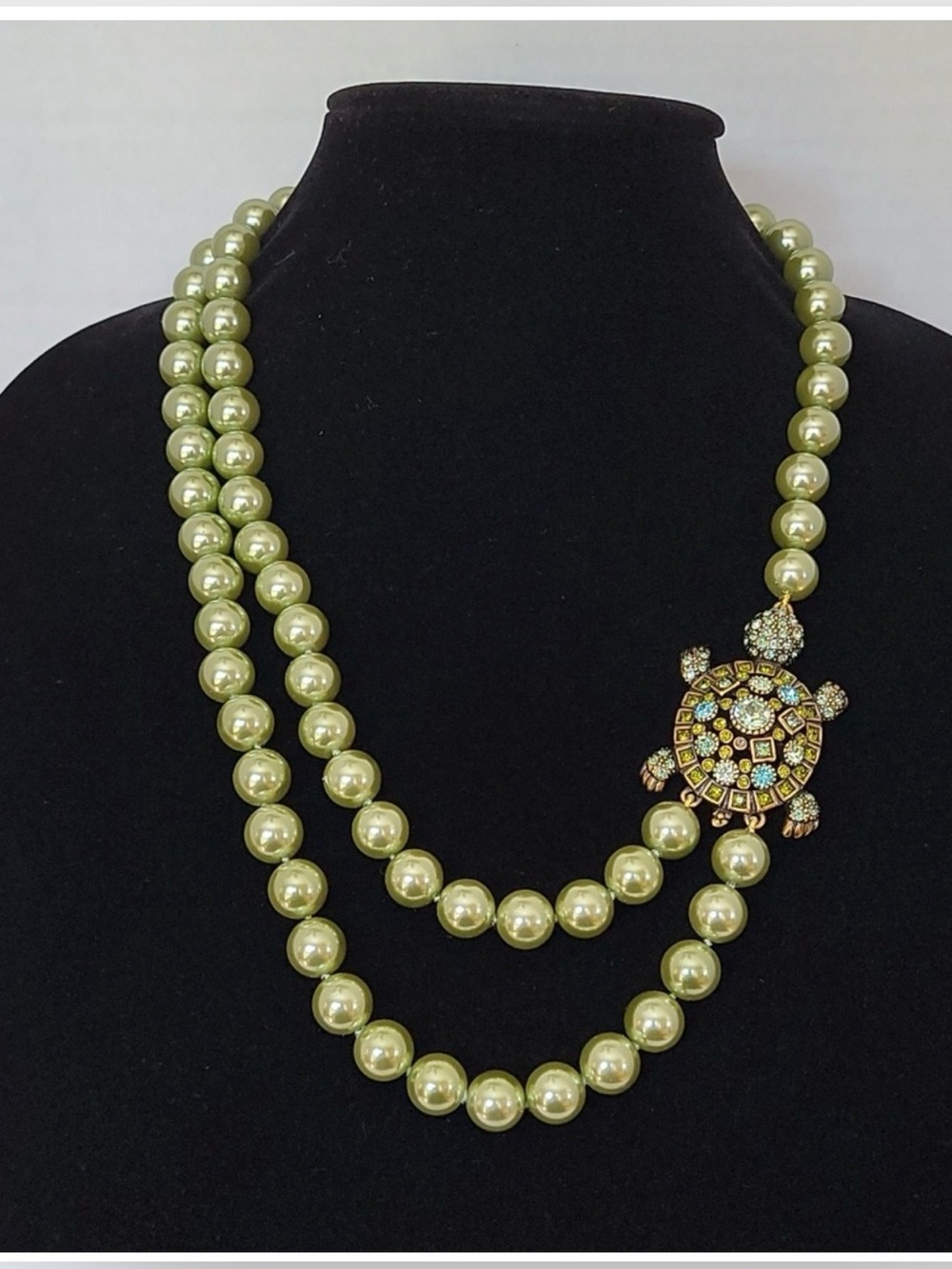 Heidi Daus SLOW DOWN Pistachio Green Double-Strand Necklace with Crystal Turtle